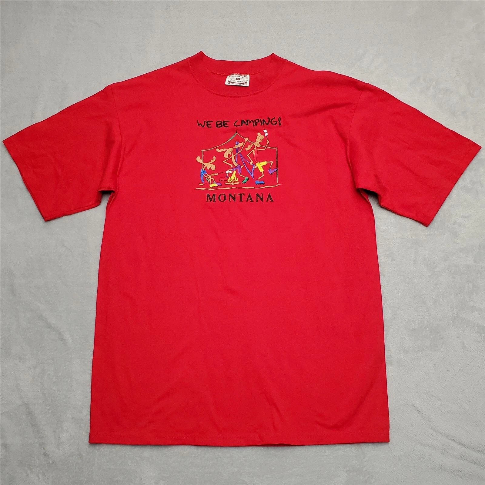 Vintage Montana Shirt Mens Extra Large Red Camping Embroidery USA Casual TEE