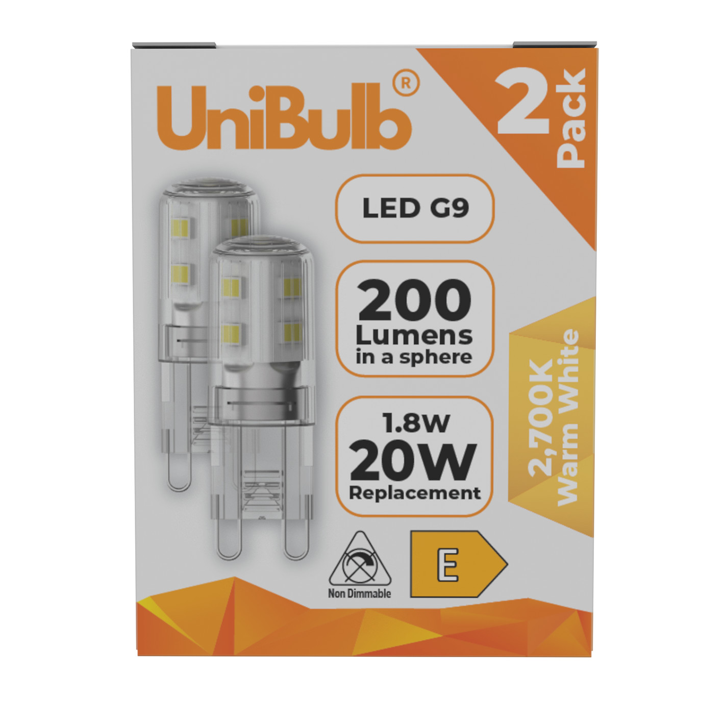 2x G9 UniBulb 1.8W LED T3 2700K Bulbs Replacing 20W Halogen Lighting - Image 3