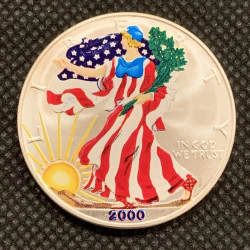 2000-P U.S. AMERICAN SILVER EAGLE DOLLAR - COLORIZED - BU!
