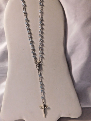 Vintage Catholic Blue Beaded Rosary with Silver Tone Crucifix
