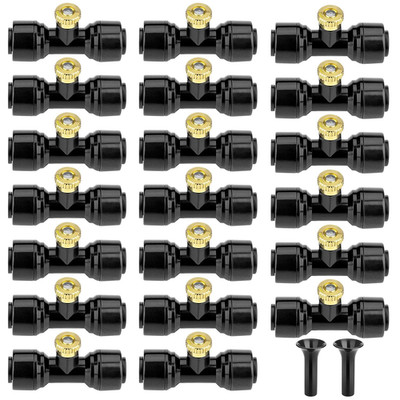 20 Pack Brass Mister Nozzles with 20 Pack Misting Nozzle Tees with 2 Pack End Pl