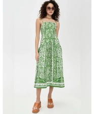 FARM RIO Green Delicate Tapestry Linen Midi Dress Medium