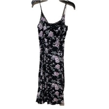 Lulus Black Pink White Floral Midi Slip Dress V-Neck Strappy Sleeveless Size M