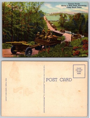 WWII Era Camp Hood Texas Military Convoy Trucks Artillery C.T. Art-Colortone