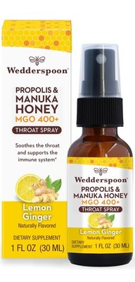 Manuka Honey & Propolis Soothing Throat Spray Lemon Ginger MGO 400+ 1 fl oz