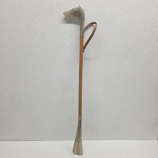 Vintage Long Wood Handled Shoe Horn 20" Long With Hard Gray Plastic Horse Head