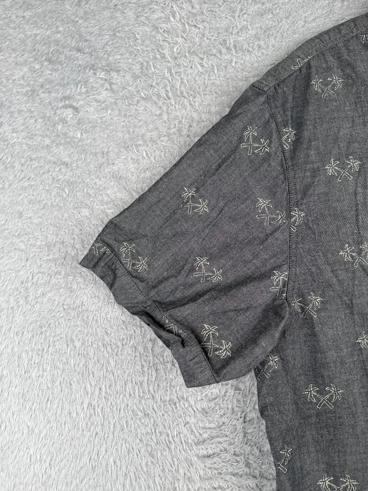 Reef Shirt Men Extra Large Gray Palm Trees Button Up Cotton Blend Hawaiian - Image 3 of 4