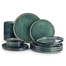 Starry Plates and Bowls Sets,12 Pieces 12 Pieces Service for 4 Green