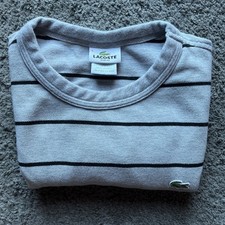 Lacoste Size 5 Slim Fit Striped Gray Sweater Pullover Knit Men Croc Logo Light