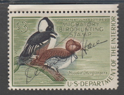 #ad US DUCK MIGRATORY BIRD HUNTING STAMP 1968 MERGANSER ORG. GUM 19H63 $6.95