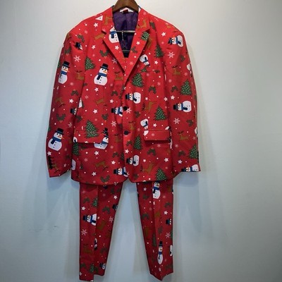 Men s Opposuits Snowman Print Holiday Christmas Pants & Blazer Set Size 50