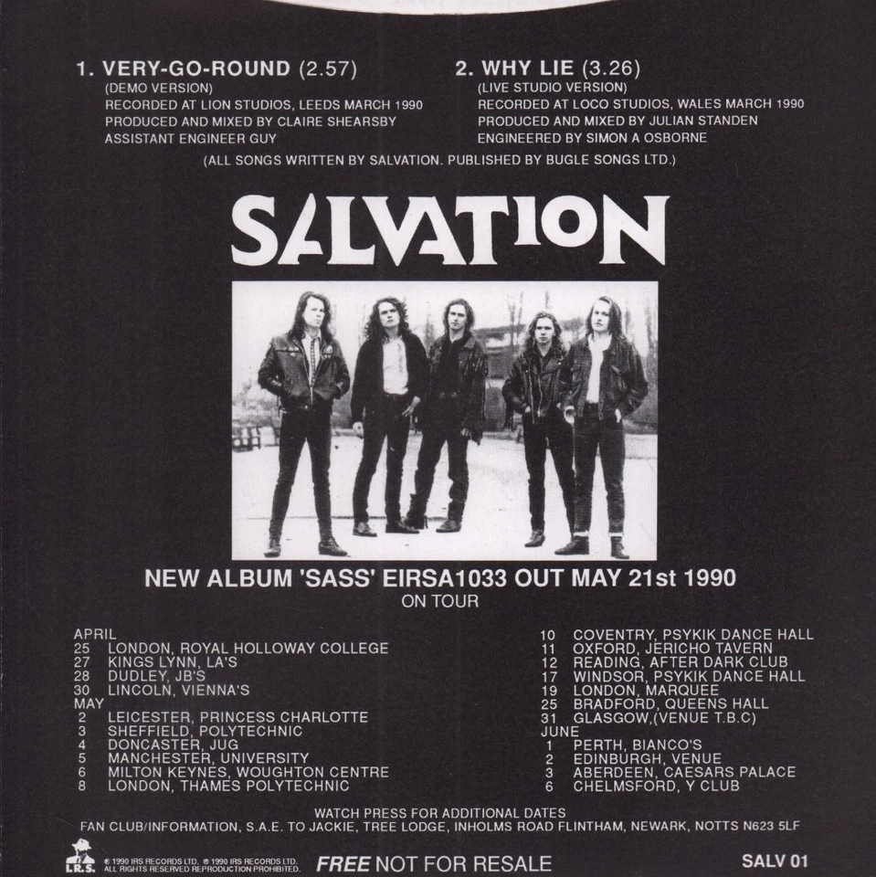 Salvation (Goth Gruppe) A Stitch In Time 7" Vinyl UK IRS 1990 Promo Flexi Disc - Bild 2 von 2