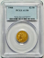 1908 P Gold Quarter Eagles $2 1/2 Indian Head PCGS AU-50
