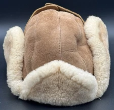 Shearling Trapper Hat Winter Hat Brown Leather Size L Ear Flaps Adjustable Warm