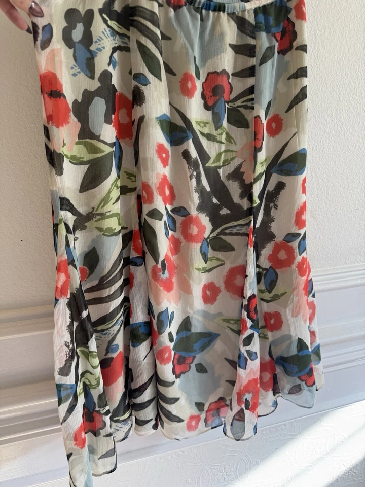 Falda Midi Chicos Seda Talla 2 Grande Flutter Línea A Multicolor Floral Y2K Hada Foto 2 de 4