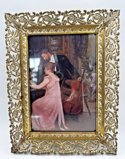 Vintage Gold Filigree Picture Frame Floral Open Metal White Wash 5x7  No Stand