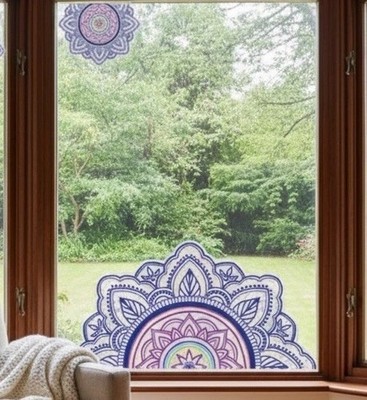Fensterbild Mandala Ablösbar Wiederverwendbar Suncatcher Lila Bunt 49 cm 3 Teile