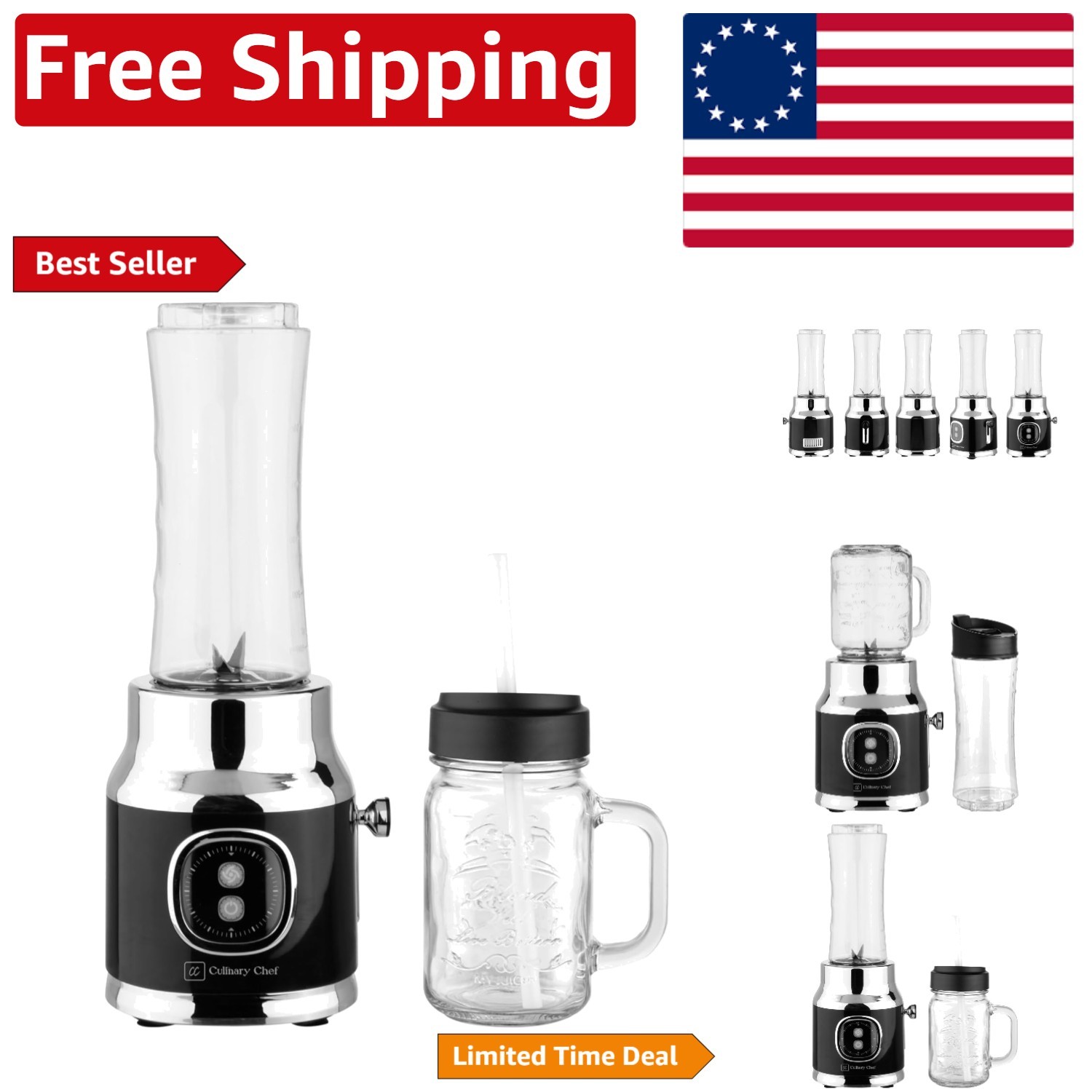 Elegant Retro Personal Blender & Mason Jar - Ideal for Creamy Shakes & Smoothies