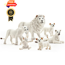 THINKBAY 6PCS Solid White Lions Toys Figurines Pride, 5 inches, Colorful