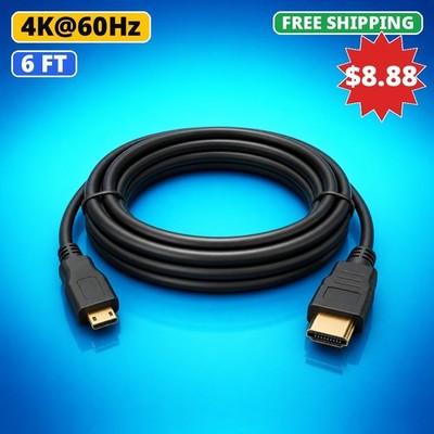 6FT Micro HDMI Type D to HDMI Cable 4K Cord for Tablet Laptop Lenovo Yoga ASUS