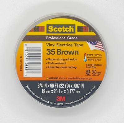 Scotch 35 Color Coding Tape, 3/4 in. x 66 ft. Brown