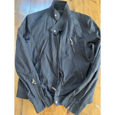 Versace Mens Black Textured Tech Moto Jacket Cafe Racer Zip Up Coat