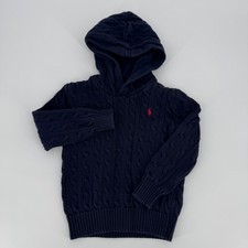 Polo Ralph Lauren Boys Cable Knit Hoodie Size 6 Navy Blue Red Pony Logo