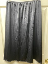 Vintage Vanity Fair Black Half Slip Size Large 28  Side Slit Silky Lace Trim