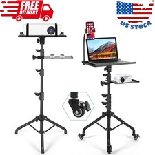 Laptop Tripod on Wheels with 2 Shelves,Portable Projector Floor Stand Adjustable