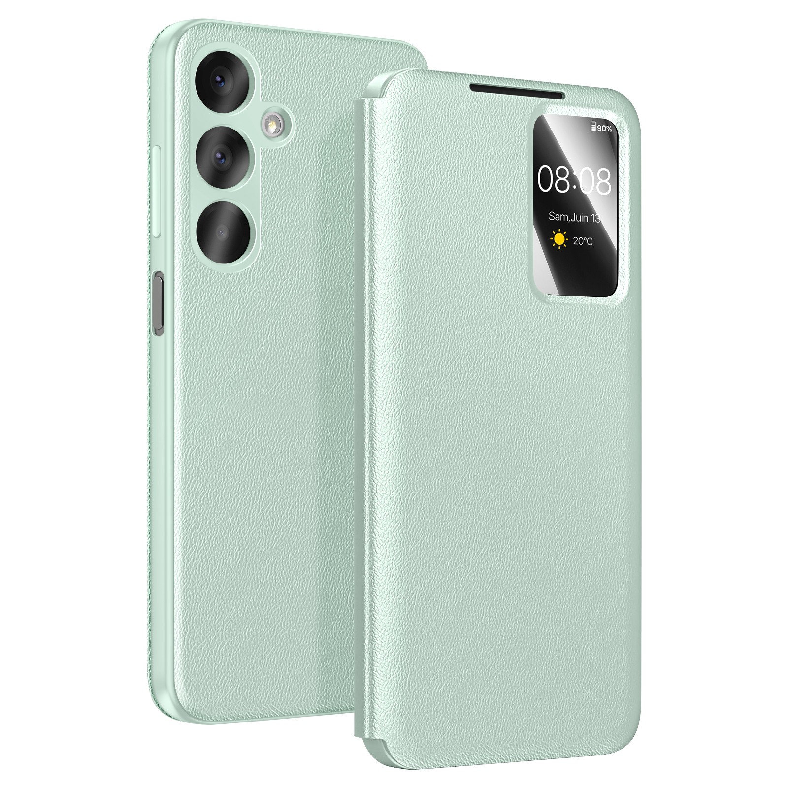 Housse Galaxy A37 verte avec clapet transparent pour vos trajets urbains