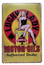 Lucky Lady Motor Oil Tin Sign Bar Pub Wall Decor Retro Art Craft 7-7/8"x11.75"