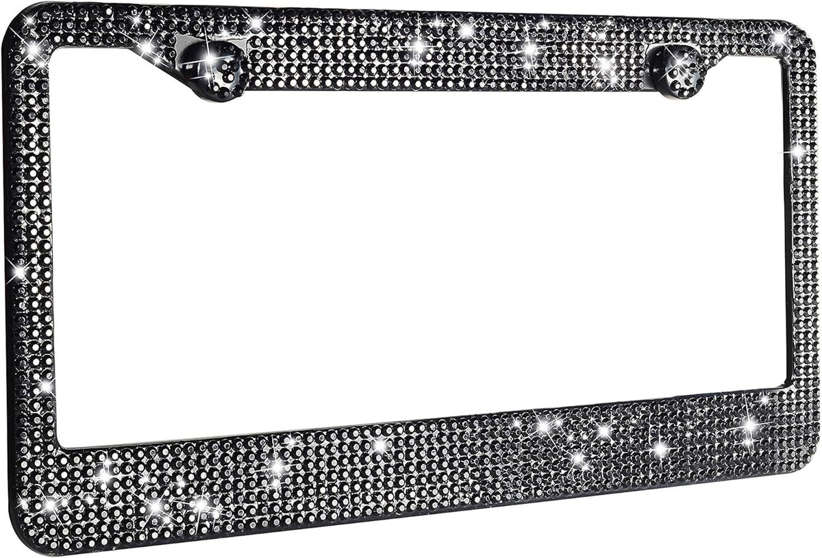 Bling License Plate Frames 2 Black Metal Diamond - Glitter Rhinestone Crystal Design Black Rhinestone License Plate Frame - Foto 9