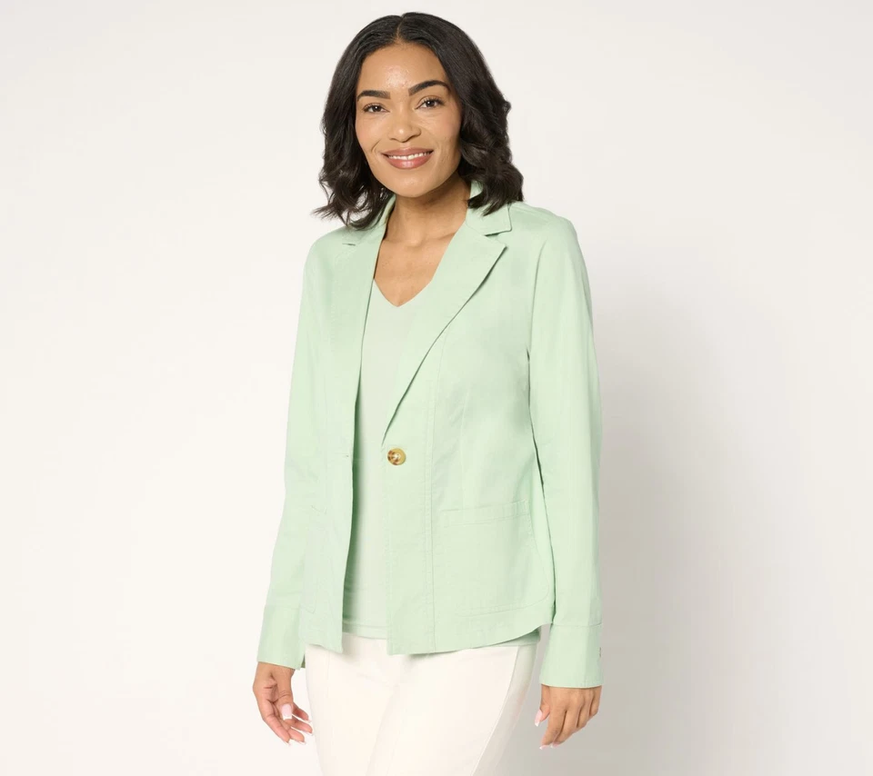 NUEVO Blazer Joan Rivers Mediano Firma Sarga Ceñida Espalda en Azul Marino QVC 3158 Foto 3 de 4