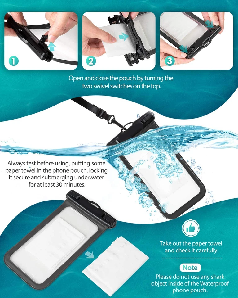 2 Pack Waterproof Phone Bag Pouch Underwater Cell Phone Case Cover Dry Bag - Image 4 of 4