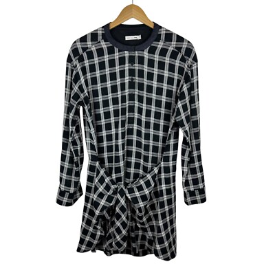 Rag & Bone Plaid Mini Dress Sz XS Black Long Sleeve Tie Waist Casual Academia