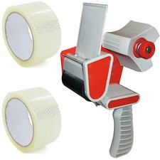 PACKING PACKAGING TAPE GUN DISPENSER + FREE 2 CLEAR TAPE ROLLS 66M PARCEL TAPE