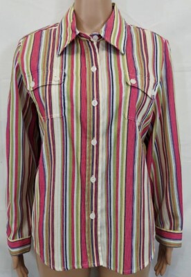 SOUTHERN LADY Women Shirt Size MP Pink, Purple, White Striped Long Sleeve