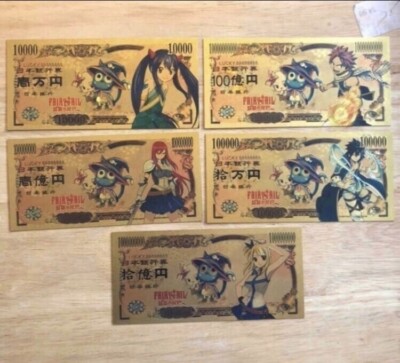 24k Gold Foil Plated Fairy Tail Banknote Set Anime Collectible