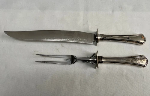 Wallace Carving Set Knife and Fork Sterling Handles 9 in SS Blade SS Fork