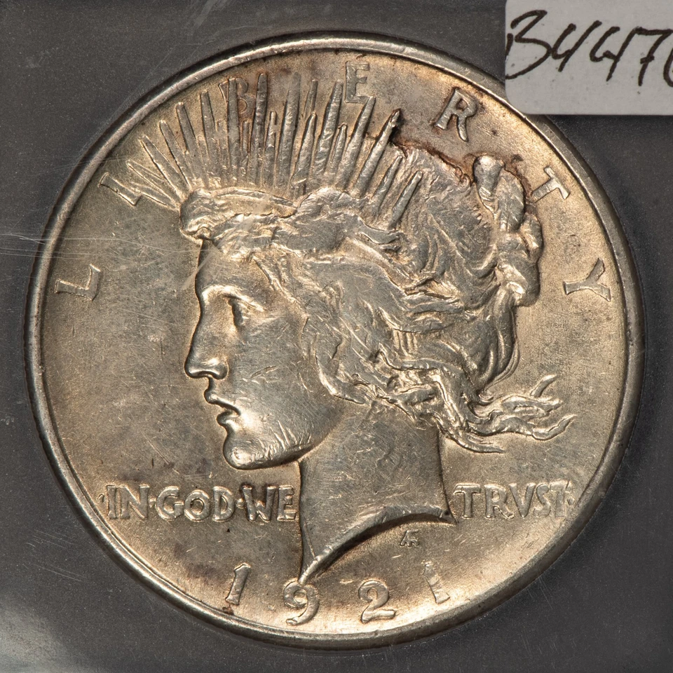 1921 $1 Silver Peace Dollar - High Relief Key Date -  ICG AU 50 Dets - SKU-B4476 - Image 4 of 4