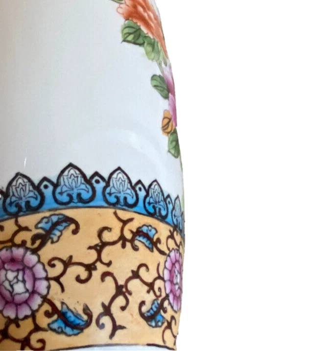 Jarrón chino grande vintage grullas pájaros porcelana pintada a mano chinoiserie alta Foto 4 de 4