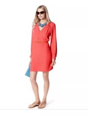 New Banana Republic Red Orange Shift Popover Shirt Belted Dress SZ 0