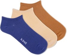 K. Bell Women's 3Pk Flex Fit No Show Socks 3 Pair, Assorted, Women's 4-10 Shoe
