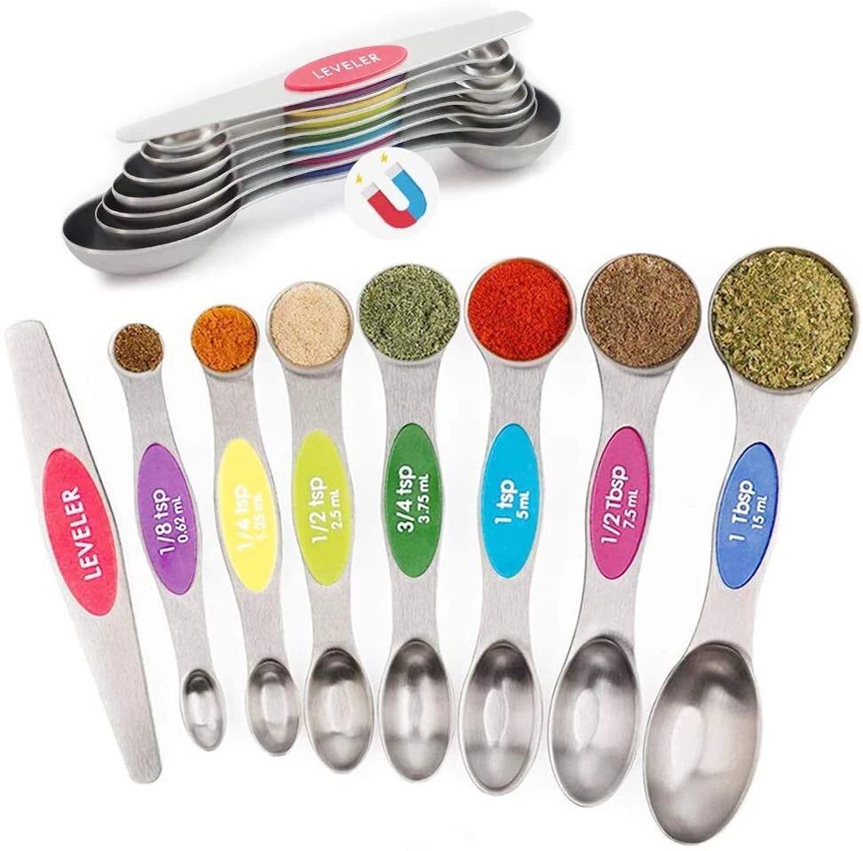 UpNUpCo Stainless Steel Stackable Magnetic Measuring Spoons/Cups Dual Sided