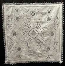 Antica Biancheria Centro  Lino Ricamato A Mano Cm88x88 2 Piccoli Difetti