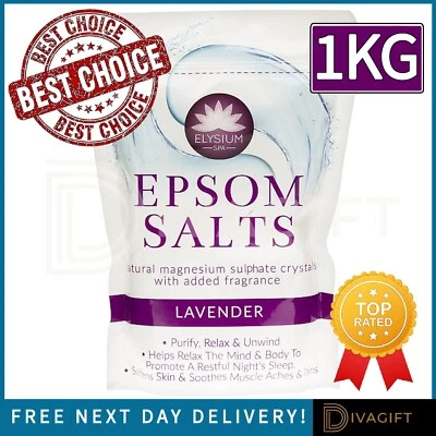 ELYSIUM SPA LAVENDER EPSOM BATH SALTS 1KG NATURAL MAGNESIUM SULPHATE RELAX MUSCLE ACHES NEW