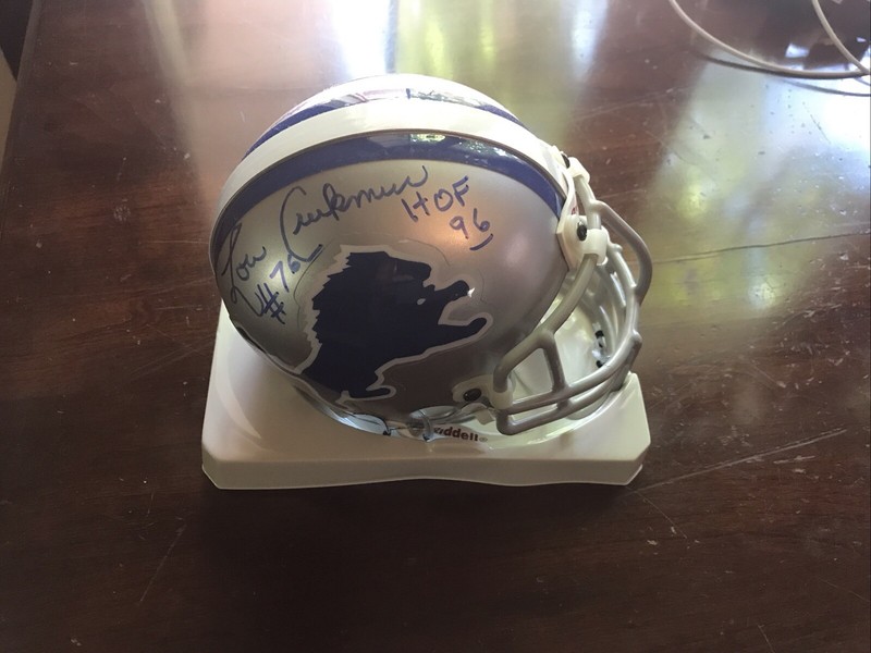 Schmidt/Creekmur SIGNED Lions Mini Helmet With Inscriptions JSA. COA.