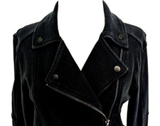 Rvca Women's Moto Jacket Black Ribbed 100% Cotton Full Zip Biker Size L Vguc!