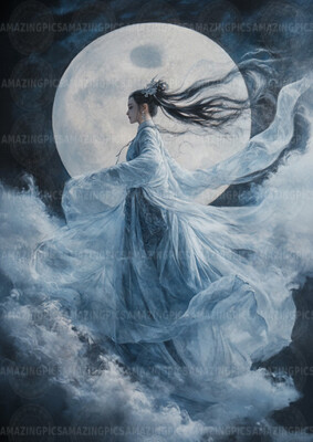 Chang'e Orientalische Mondgöttin Mystische Chinesische Gottheit Fantasy Kunstdruck y06