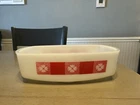 VINTAGE FEDERAL MILK GLASS GINGHAM FLOWER LOAF PAN CASSEROLE DISH